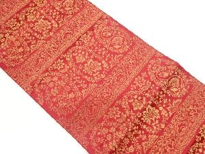 花唐草に横段・菱模様織出し名古屋帯